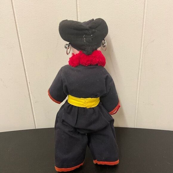 Vintage Handmade 10” Ethnic Craf Doll In Head Dress Hoop Earrings Red Scarf - Picture 5 of 7